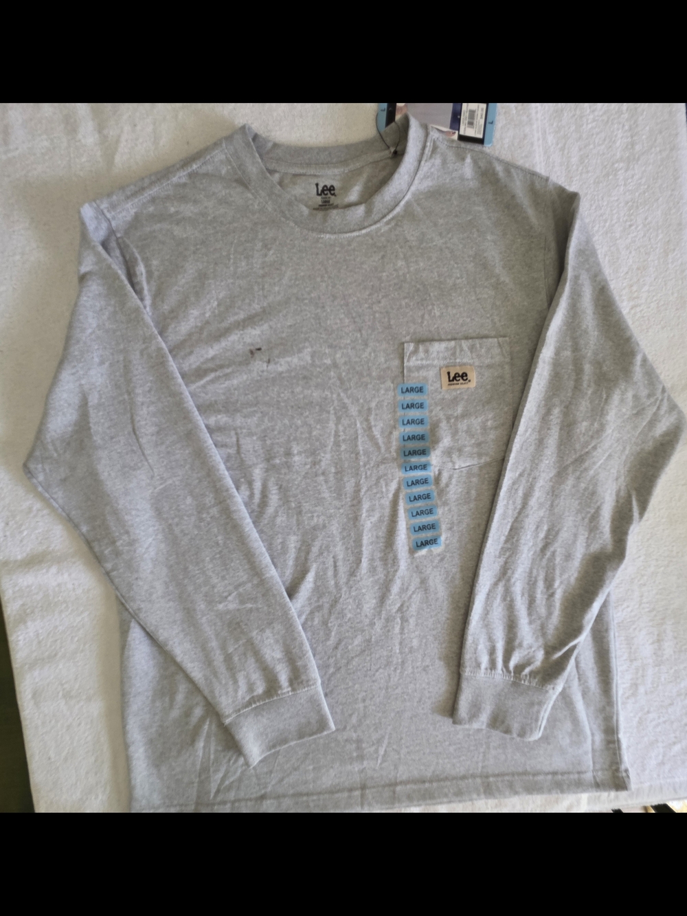 NWT Lee Men’s Long Sleeve Pocket T-Shirt Gray Large